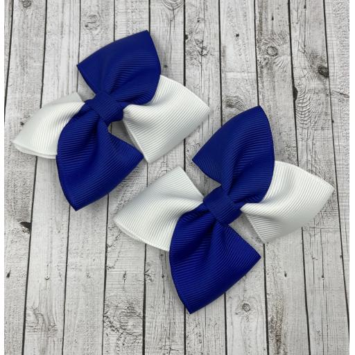 Cobalt Blue and White Square Bows on Clips (pair)