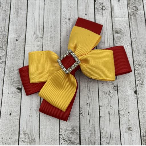 Red and Yellow Gold Double Layer Bow on Clip