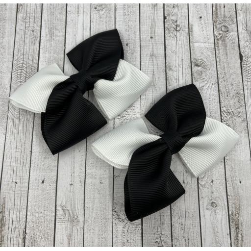 Black and White Square Bows on Clips (pair)