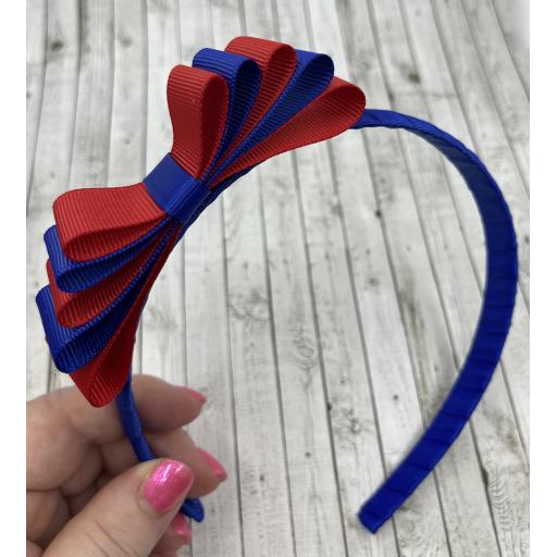 Cobalt Blue 1.5cm Hairband with 5 Layer Cobalt and Red Straight Classic Bow