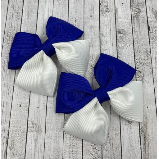 Cobalt Blue and White Double Bows on Clips (pair)
