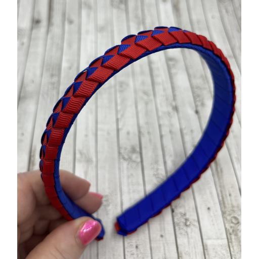 Cobalt Blue and Red 2cm Pleated Hairband