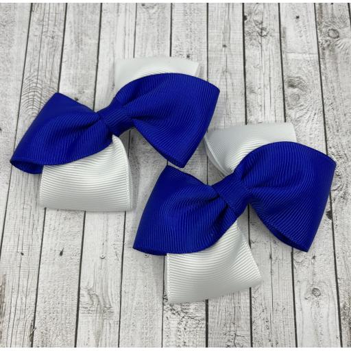Cobalt Blue and White Bows on Clips (pair)