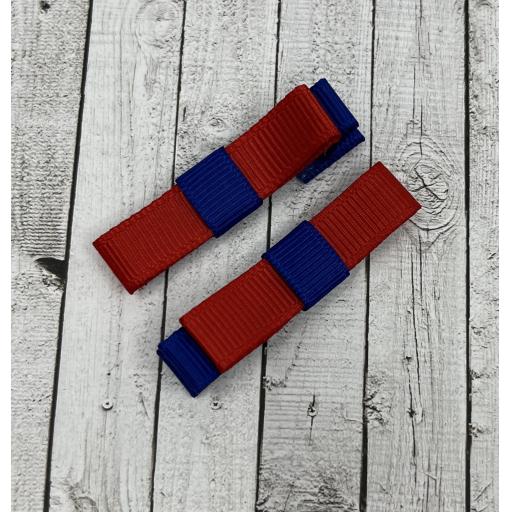 Small Straight Cobalt Blue and Red Bow on Clips (pair