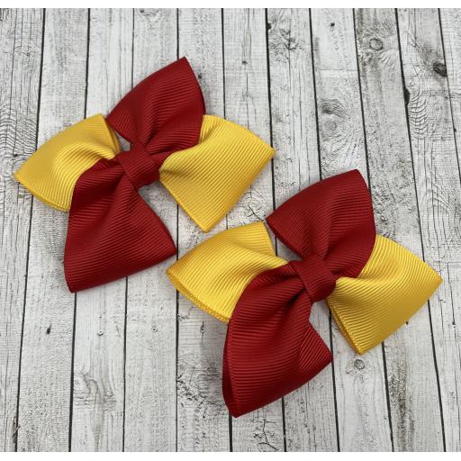 Red and Yellow Gold Square Bows on Clips (pair)