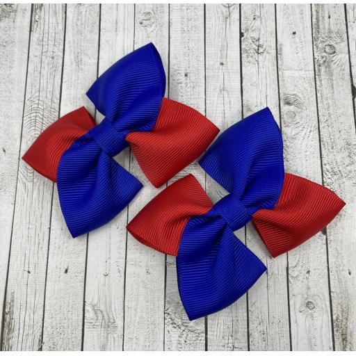 Cobalt Blue and Red Square Bows on Clips (pair)