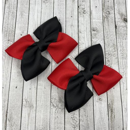 Black and Red Square Bows on Clips (pair)