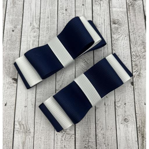 Navy and White Straight bows on clips (pair)