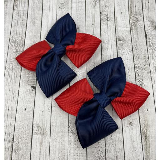 Navy and Red Square Bows on Clips (pair)