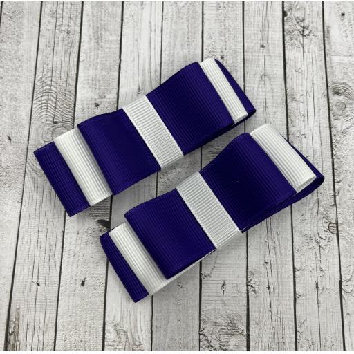 Purple and White Straight Bows on Clips (pair)