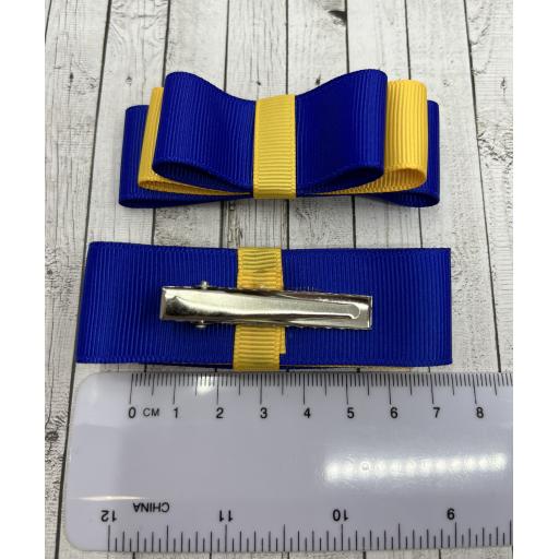 Cobalt Blue and Yellow Gold Straight bows on clips (pair)