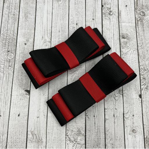 Black and Red Straight bows on clips (pair)