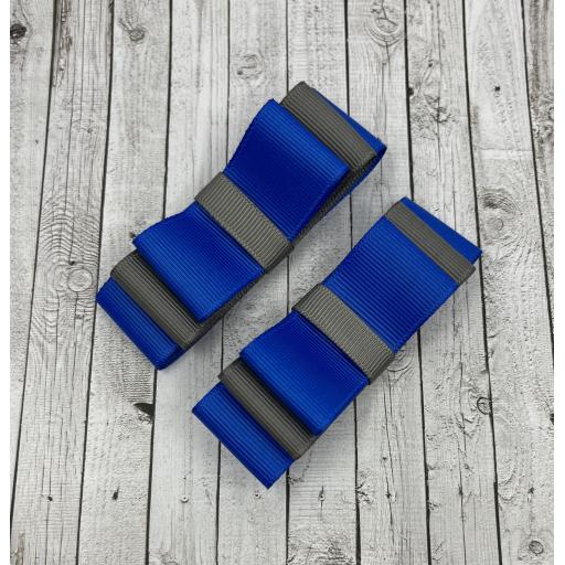 Royal Blue and Grey Straight bows on clips (pair)