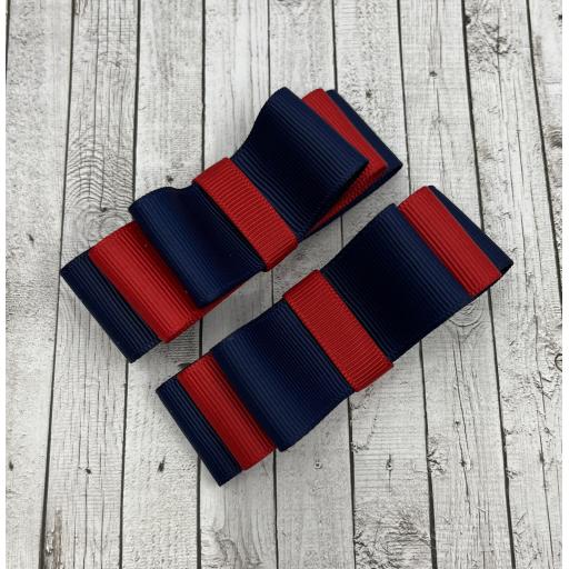 Navy Blue and Red Straight bows on clips (pair)