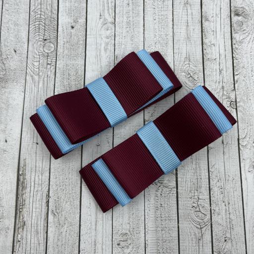 Wine and Blue Straight bows on clips (pair)