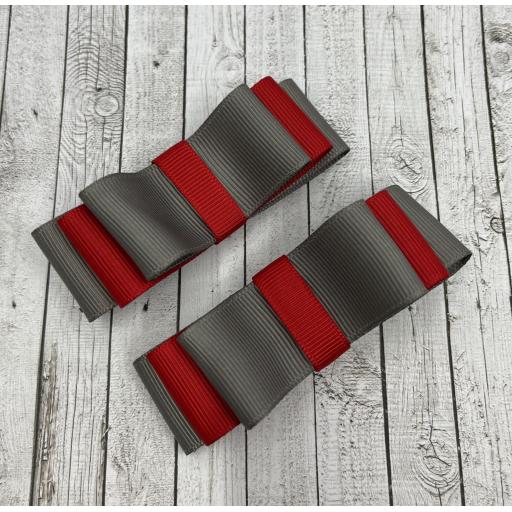 Red and Grey Straight bows on clips (pair)