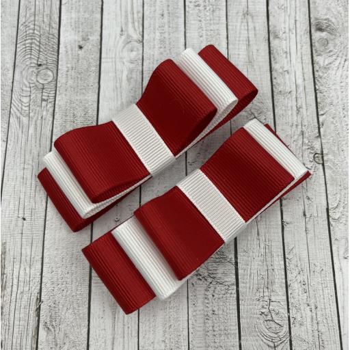 Red and White Straight bows on clips (pair)