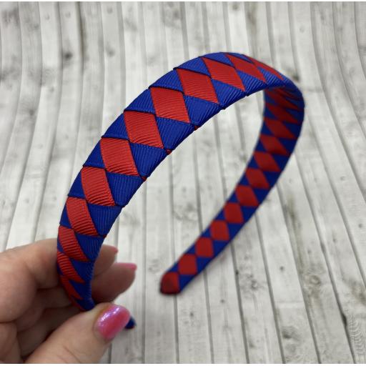 Cobalt Blue and Red Diamond Pleated Hairband