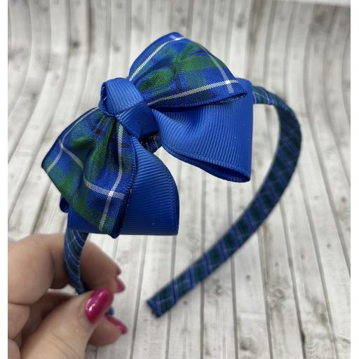 Douglas Tartan Hairband With Royal Blue Top Knot Bow