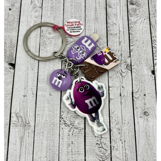 Purple M&M Character Keychain with Charms
