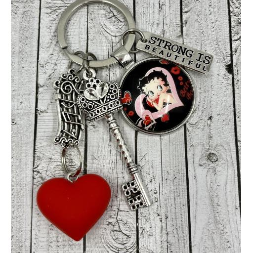Betty Boop Black Circle with Pink Heart Keychain