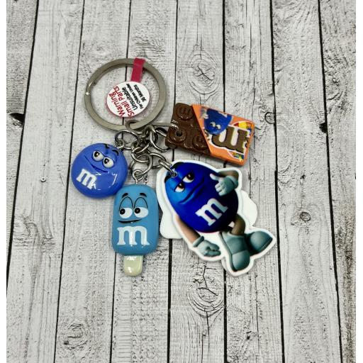 Blue M&M Character Keychain with Charms