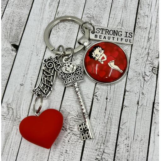 Betty Boop Red Circle with Red Hearts Keychain