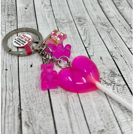Strawberry Heart Lollipop KeyChain with Candy Charms