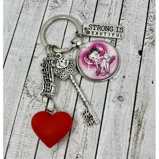 Betty Boop Pink Circle with Pink Heart Keychain