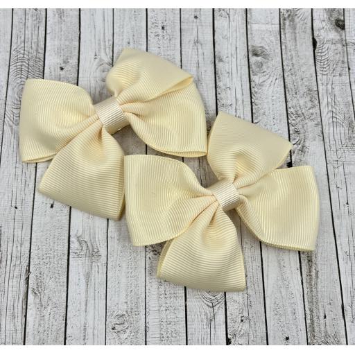 Baby Ivory 4 inch Double Classic  Bows on clips (pair)