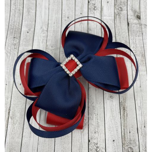 Large 5 inch Navy and Red Double Layer Bow with Double Loops on Clip (copy)